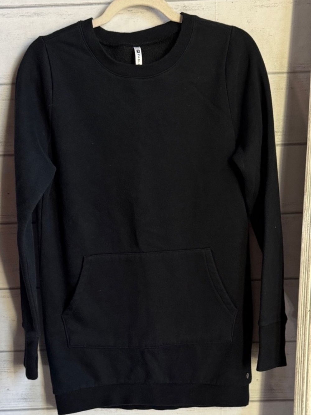 Fabletics Men's Black Crewneck Pullover with Kangaroo Pocket